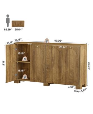 59" Sideboard, 4-Door Storage Cabinet with Shelves, Buffet TV Stand, Modern Vintage Coffee Bar Cabinet