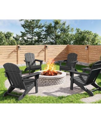 Set of 4 Folding Adirondack Chairs, HDPE Plastic Outdoor Seating with Wood Grain Texture, 380 Lbs Capacity, Weather Resistant for Patio, Deck