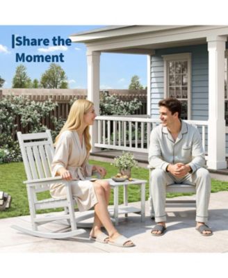 HDPE Rocking Chair Outdoor Set of 4 with 2 Side Table - Poly High Back Porch Rocker Chairs for Adults - All Weather Resistant Furniture.