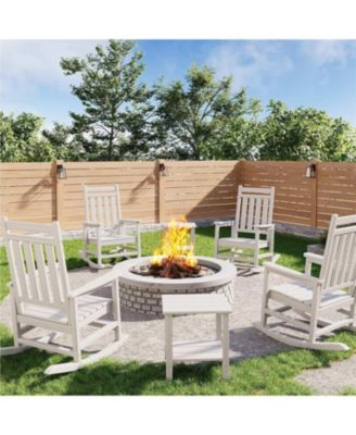 HDPE Rocking Chair Outdoor Set of 4 with 2 Side Table - Poly High Back Porch Rocker Chairs for Adults - All Weather Resistant Furniture.