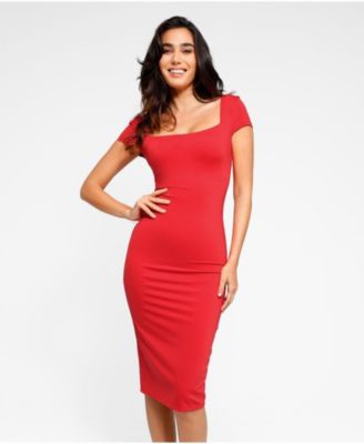 Women's Shapewear Short Sleeve Low-Back Bodycon Midi Dress
