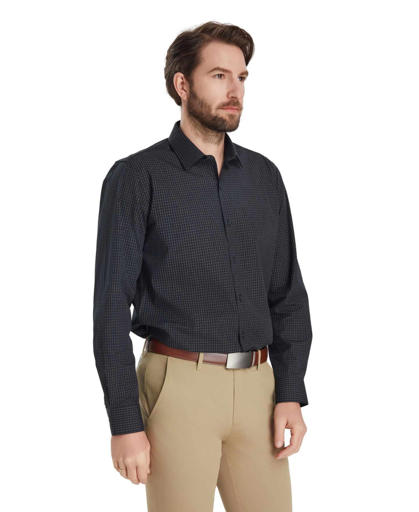 Мужская рубашка Alfani Slim-Fit Grid Dress Shirt, цвет: Чёрный — фото 5