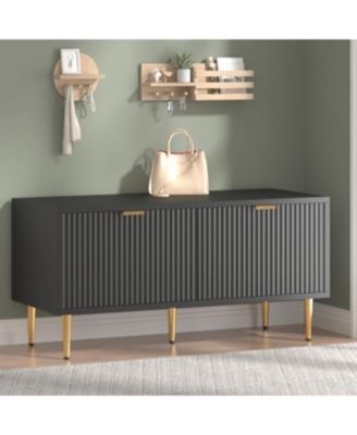 42" Modern Fluted Wooden Shoe Storage Bench - Freestanding Mudroom Entryway Storage Bench