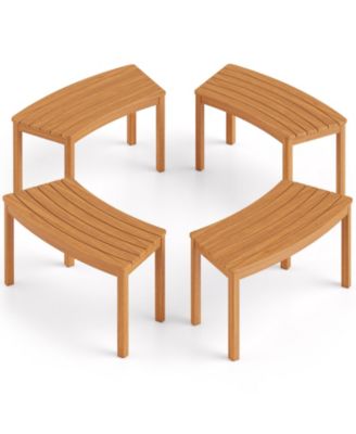 Outdoor Curved Acacia Wood Bench Set of 4 Patio Garden Backless Fire Pit Bench