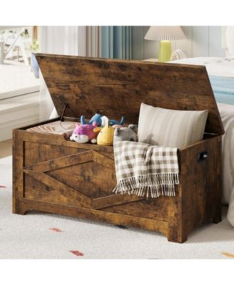 39.4" Wooden Storage Chest - Easy Assembly Toy Bench for Entryway with Safety Hinges