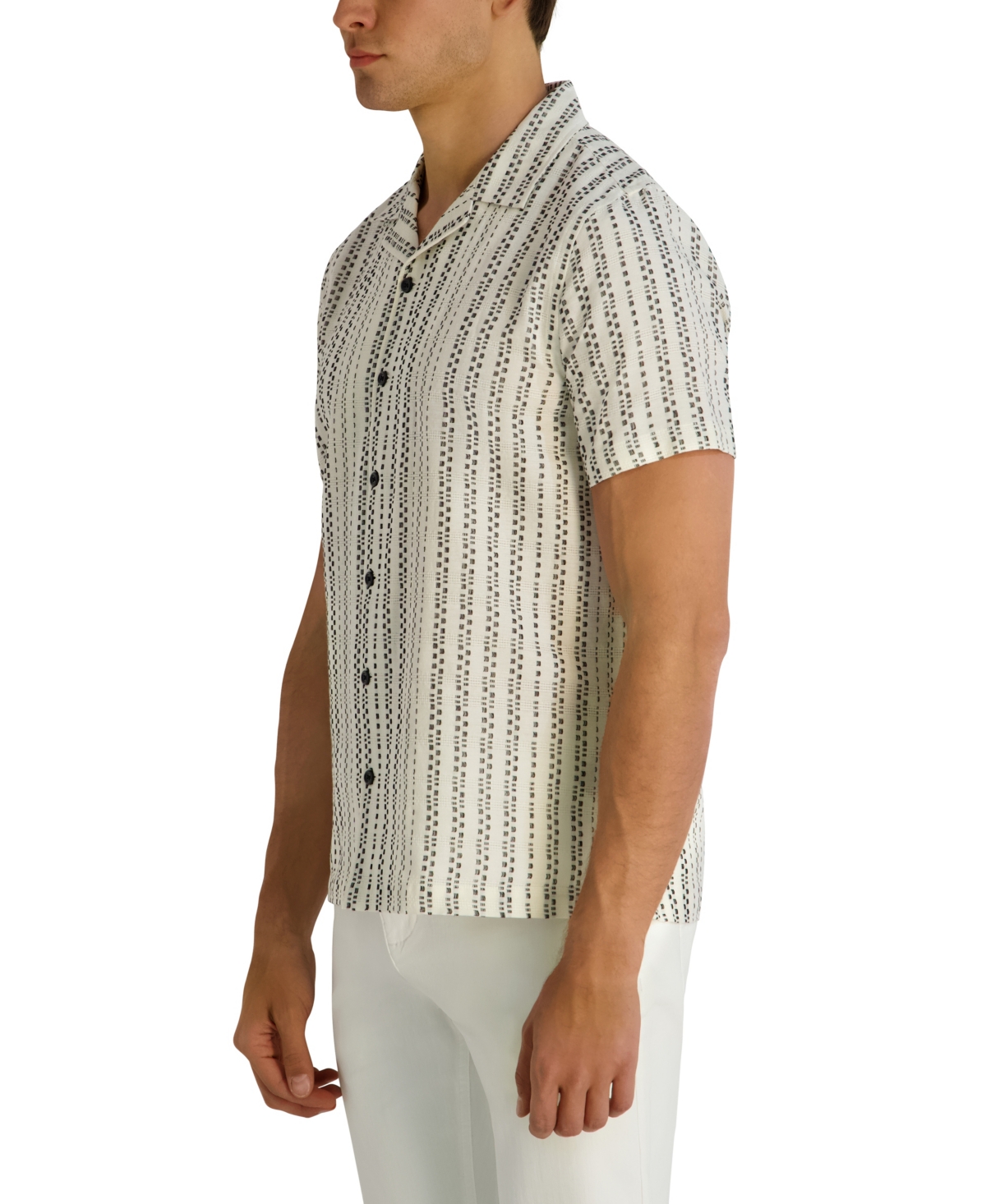 Karl Lagerfeld Paris Men's Striped Dobby Short-Sleeve Shirt