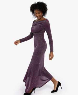 Women's Shapewear Metallic Knit Long Sleeve Slim Mermaid Maxi Dress