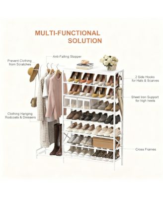 3-in-1 Shoe & Coat Rack, 8 Tier Storage, Adjustable Hooks, Sturdy Frame