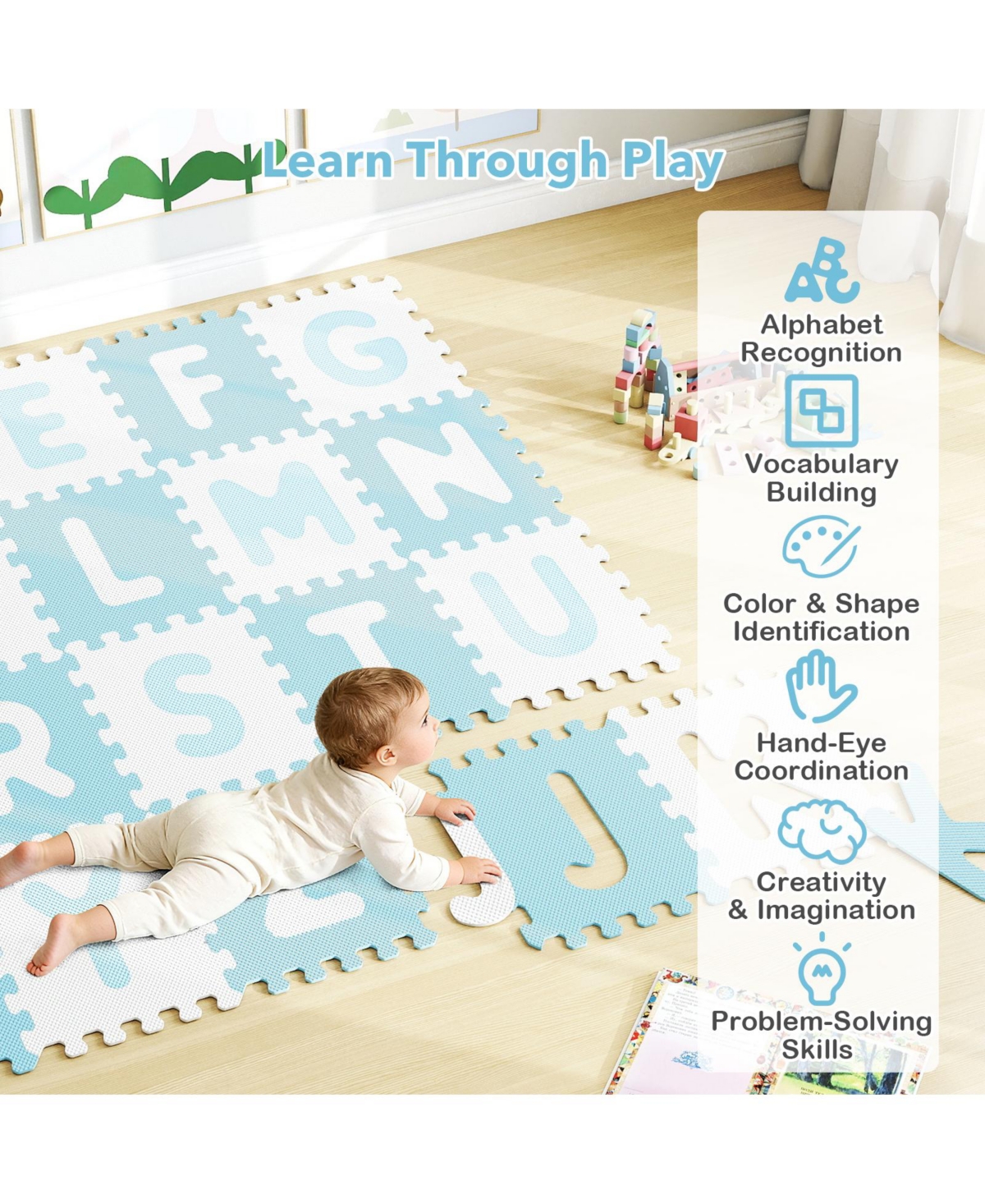 Slickblue 26-Piece Interlocking Abc Play Mats with Detachable Letters