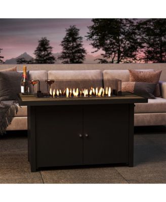 43" Teak Fire Pit Table with Storage & Iron Cooking Top - Outdoor Dining & Heating Combo