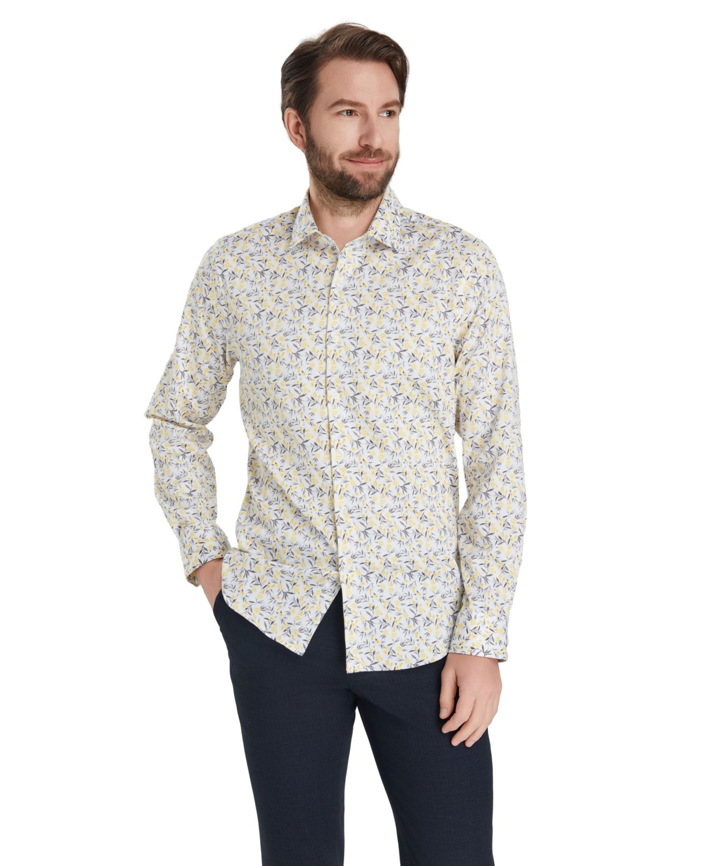 Мужская рубашка Bar III Slim-Fit Florian Ditsy Dress Shirt, цвет: Citron — фото 6