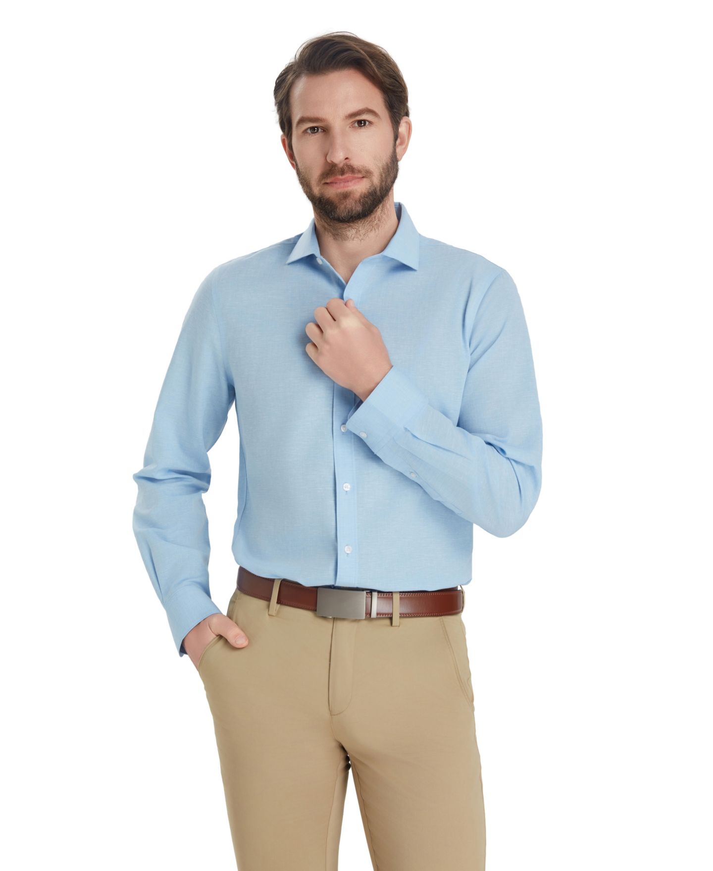 Мужская рубашка Bar III Slim-Fit Linen Dress Shirt, цвет: Синий — фото 4