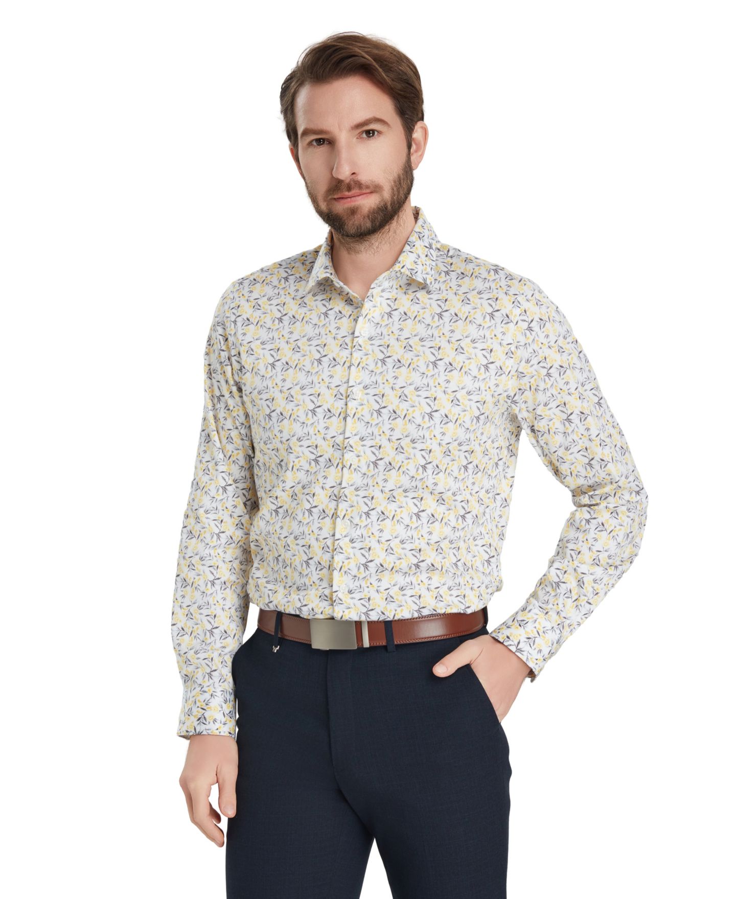 Мужская рубашка Bar III Slim-Fit Florian Ditsy Dress Shirt, цвет: Citron — фото 1