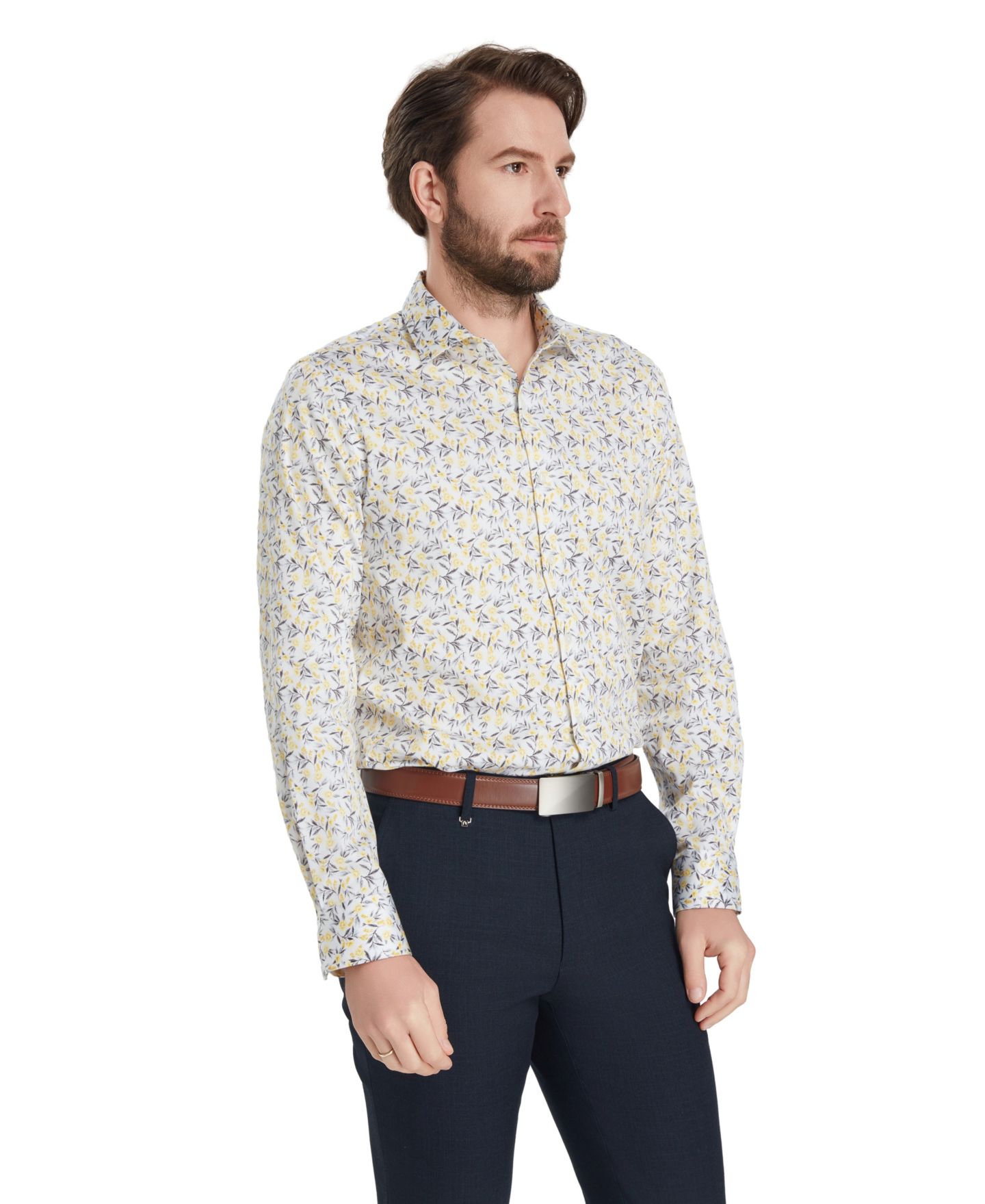 Мужская рубашка Bar III Slim-Fit Florian Ditsy Dress Shirt, цвет: Citron — фото 5
