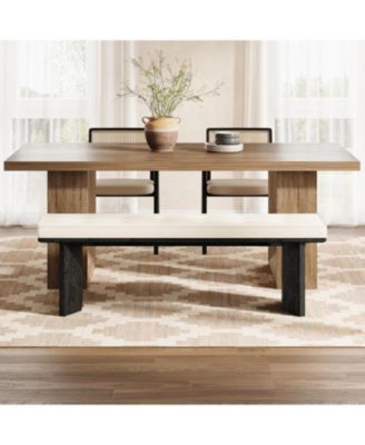 Solid Wood Bench with Removable Cushion, 55-Inch Modern Dining Bench for Entryway, Dining Room, Living Room, End of Bed