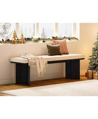 Solid Wood Bench with Removable Cushion, 55-Inch Modern Dining Bench for Entryway, Dining Room, Living Room, End of Bed