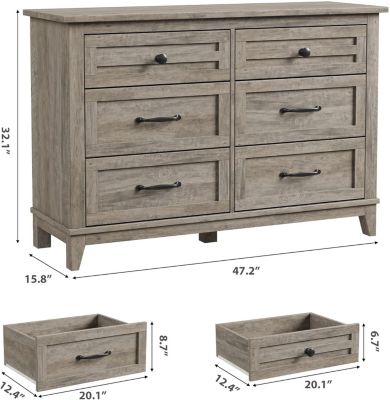 6 Drawer Dresser, 47" Wide Wooden Storage Chest