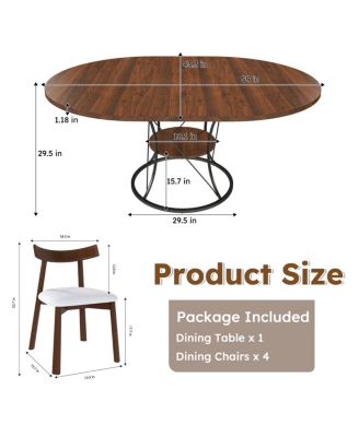 43" Round Extendable Dining Table Set for 4-6 with 4 Solid Wood Chairs