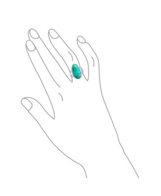 Large Oval Cabochon Western Natural Turquoise Statement Ring Filigree Scroll Band .925 Sterling Silver
