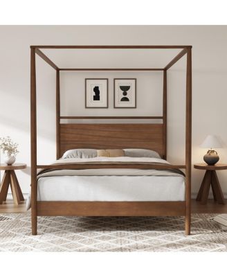 Solid Wood Canopy Bed Frame, Four Posters, King, Walnut