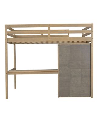  Wood Full Loft Bed w/ Wardrobe, Desk, Storage & Drawers, Walnut