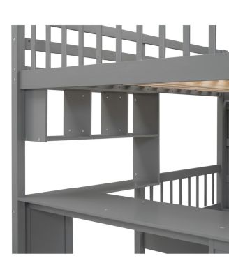Full Over Twin Bunk Bed with Desk, Drawers and Shelves