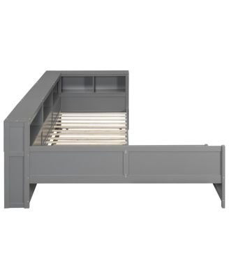 126 inches Wood Twin L-shaped Platform Bed with Trundle & Drawer