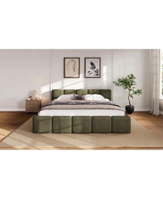 87 inches King Size Platform Bed, Thick Linen Headboard/Footboard