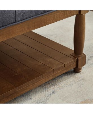 Large Tufted Linen Ottoman Coffee Table with Solid Wood Shelf