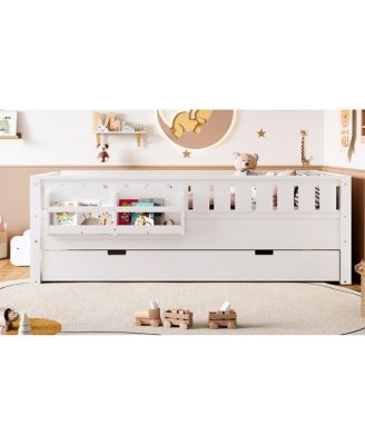 79 inches Twin Bed with Bookshelves, Staircase, Trundle
