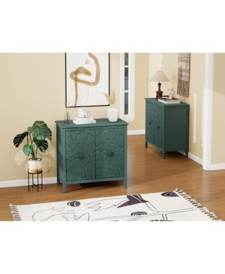 Vintage Sideboard Cabinet, Hand-Painted Green, Hidden Storage, Easy Clean Base