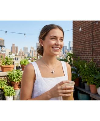 Elegant Simulated Pearl Infinity Cross Necklace & Classic 8MM Pearl Stud Earrings Jewelry Set Sterling Silver