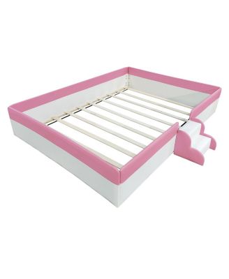  King Size Upholstered Daybed Frame with Fence and Stairs