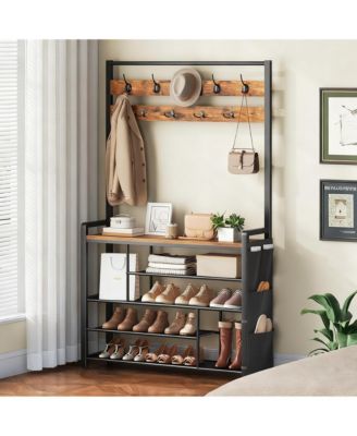 5-Tier Hall Tree with Shoe Bench, Coat Rack, and Storage