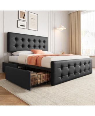 Bed Frame with 4 Storage Drawers and Headboard