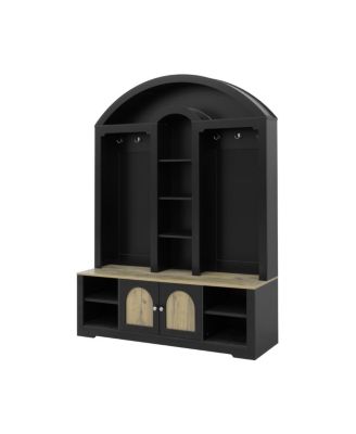 Multi-functional wardrobe with shoe racks, hangers, and hooks