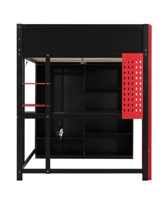 Streamdale Full Size Wood Loft Bed with Desk, Open Wardrobe and RGB Light