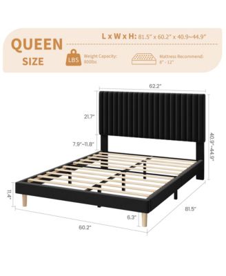 Upholstered Platform Velvet Bed Frame with Headboard,Strong Wooden Slats Support