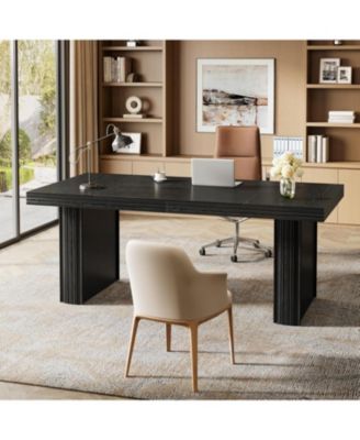 63" Executive Desk, Modern Executive Office Desk with Thickened Desktop and Heavy-Duty Legs, Wood Writing Workstation Study Table