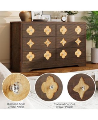 6 Drawer Dresser for Bedroom, Wide Boho Chest of Drawers with Wooden Storage Cabinet and Decorative Front Organizer