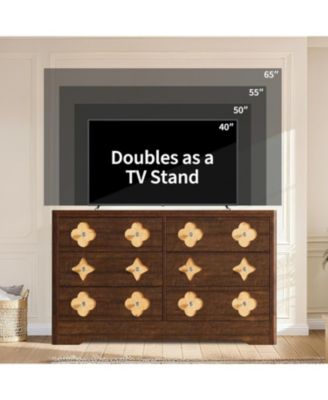 6 Drawer Dresser for Bedroom, Wide Boho Chest of Drawers with Wooden Storage Cabinet and Decorative Front Organizer