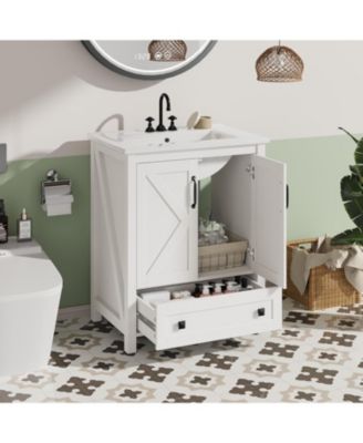 Vanity with Ceramic Sink Modern Bathroom Vanity with 2 Doors and 1 Storage Drawer Freestanding Bathroom Cabinet with Modern Design
