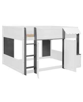 Full Loft House Bed with Playhouse & Storage, Modern Wood Cabin Bed for Kids/Teens