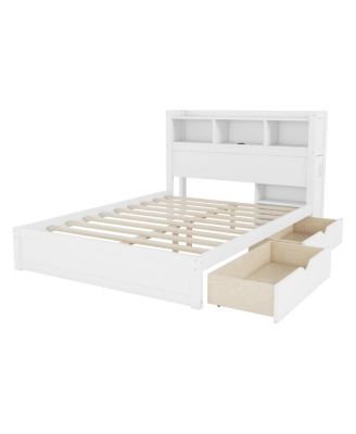 Full Size Wood Bed with Drawers, Storage Headboard & Cabinet