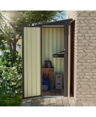 4.27 FT x2.42 FT Metal Garden Shed 5 X 3 FT Pent Roof with Side Hinge Door