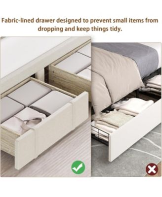 Full Size Bed Frame, Upholstered Platform Bed Frame with Storage Drawers, Mattress Foundation with Solid Wooden Slats Support,