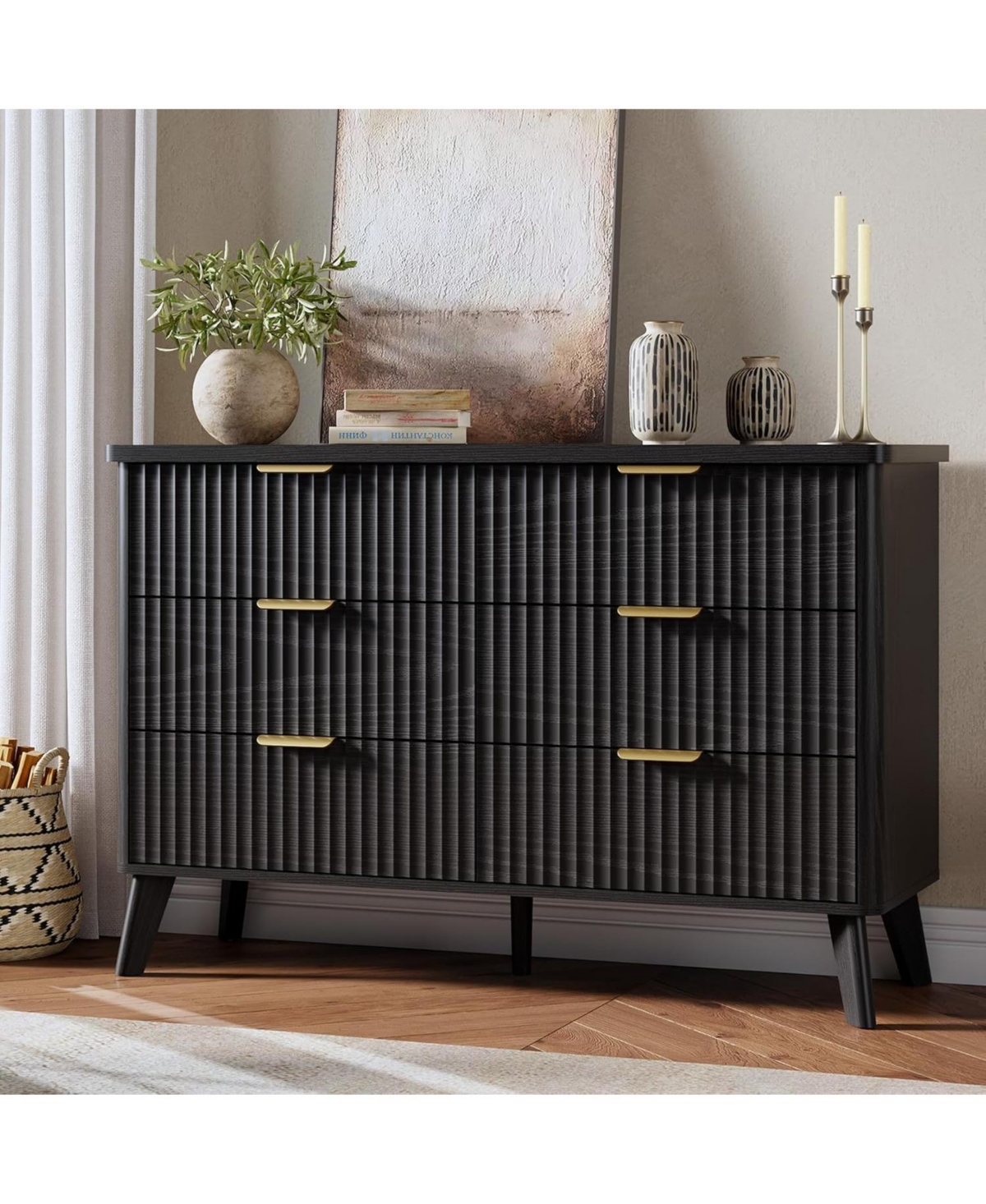 gaomon 47.2" Fluted Bedroom Dresser with 6 Deep Drawers – Modern Wide Chest & Tv Stand