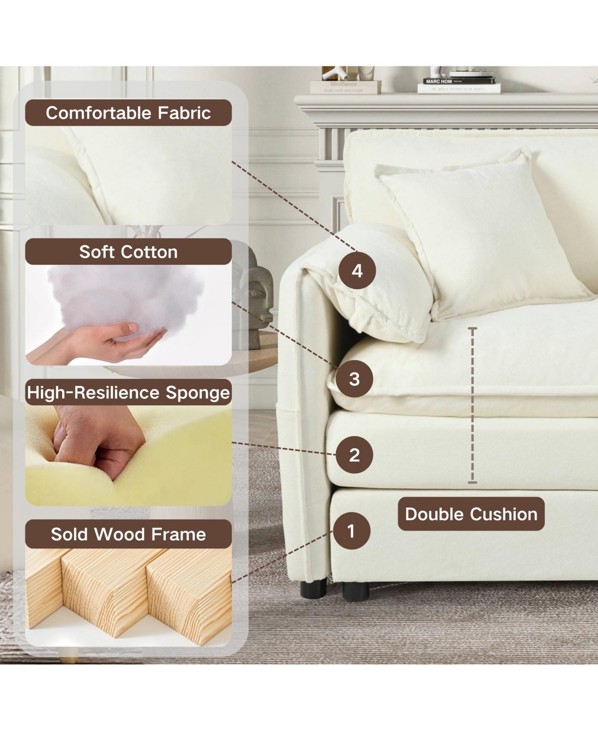 Boyel Living Oversized Chenille Loveseat Sofa, 2-Seater Small Cloud Couch, Modern Comfy Deep Seat Love Seat,Diy Combination,Chenille