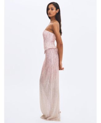 Women's Tosca Pink-to-White Beaded Gradient Strapless Maxi Dress