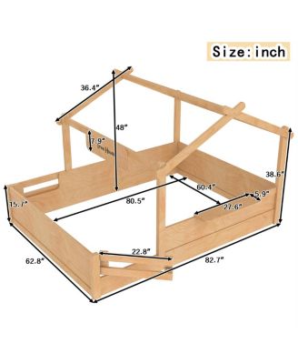  Queen Size House Floor Bed with Guardrails, Roof, Tray & Signboard